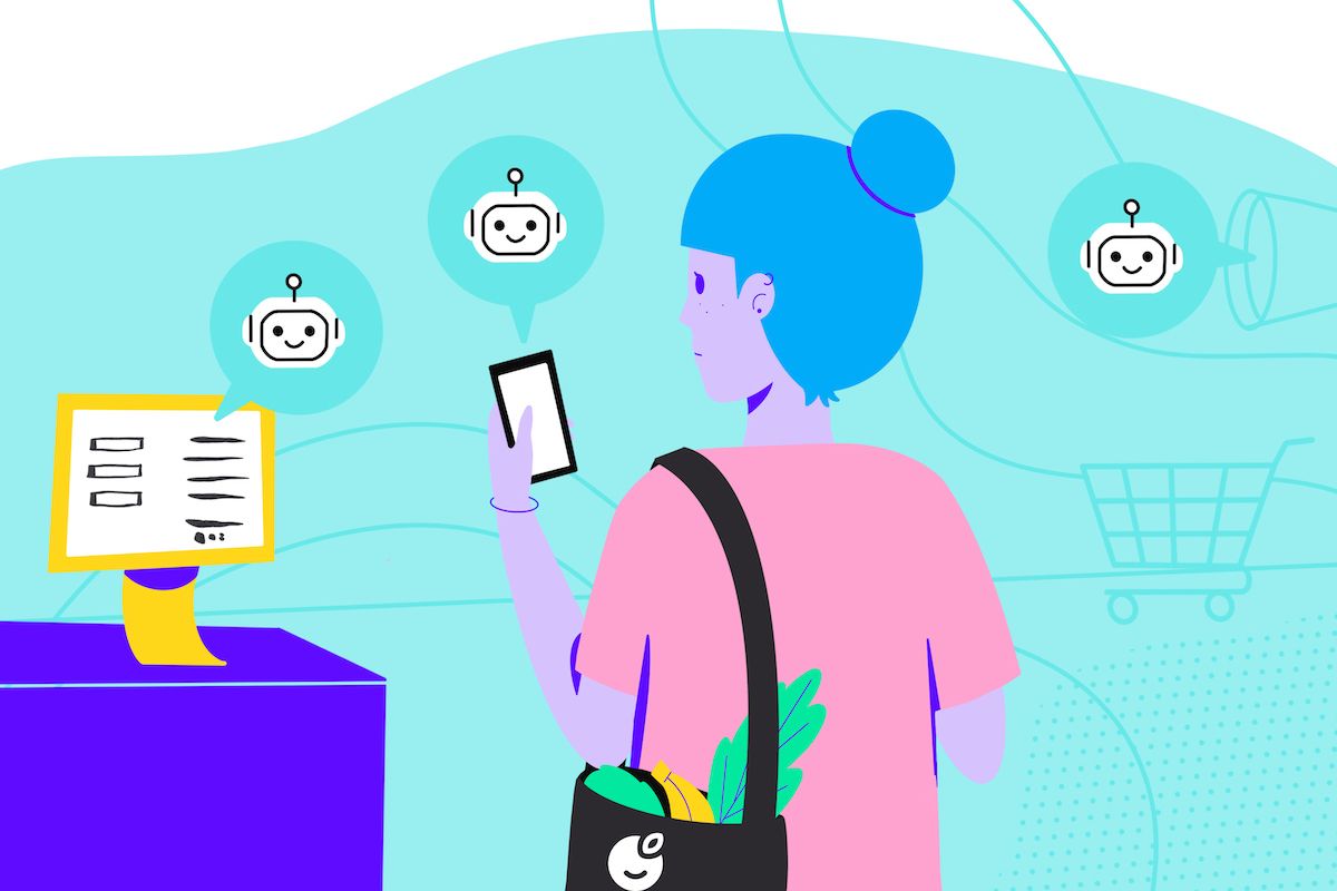 a woman looks at her phone, considering the future of artificial intelligence