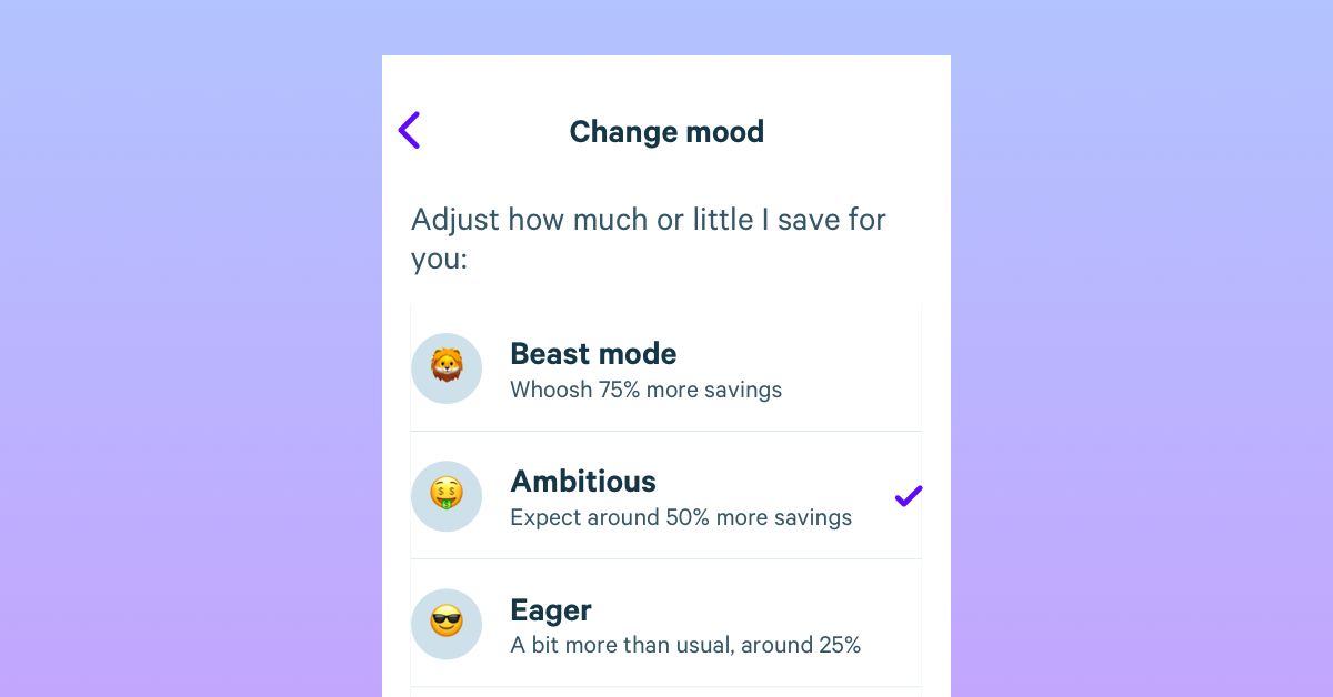 a screen shot shows Plum saving moods