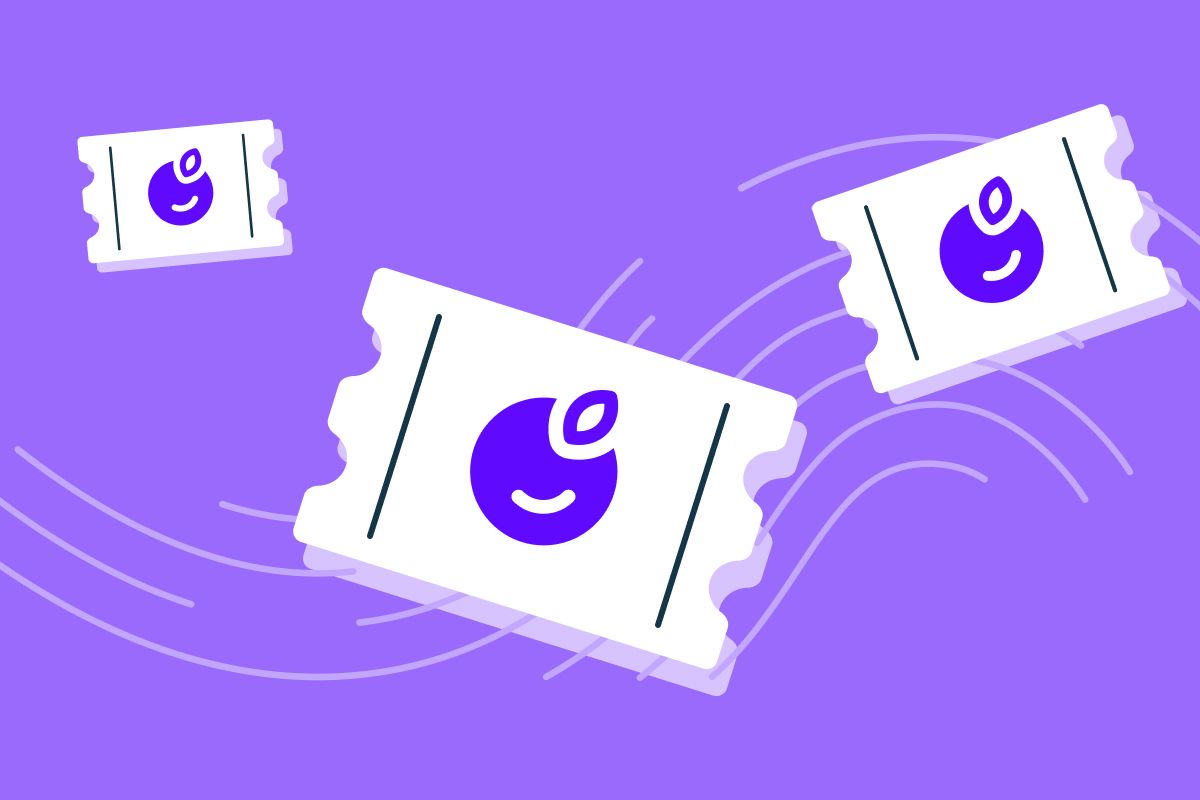 an illustrated hand passes a ticket, representing a referral, to a friend